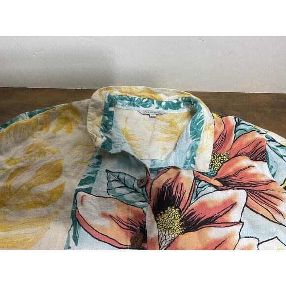 John Mark Womens Top Extra Large Linen Button Up Blouse Cinch Sleeves Art Boho - Picture 5 of 13